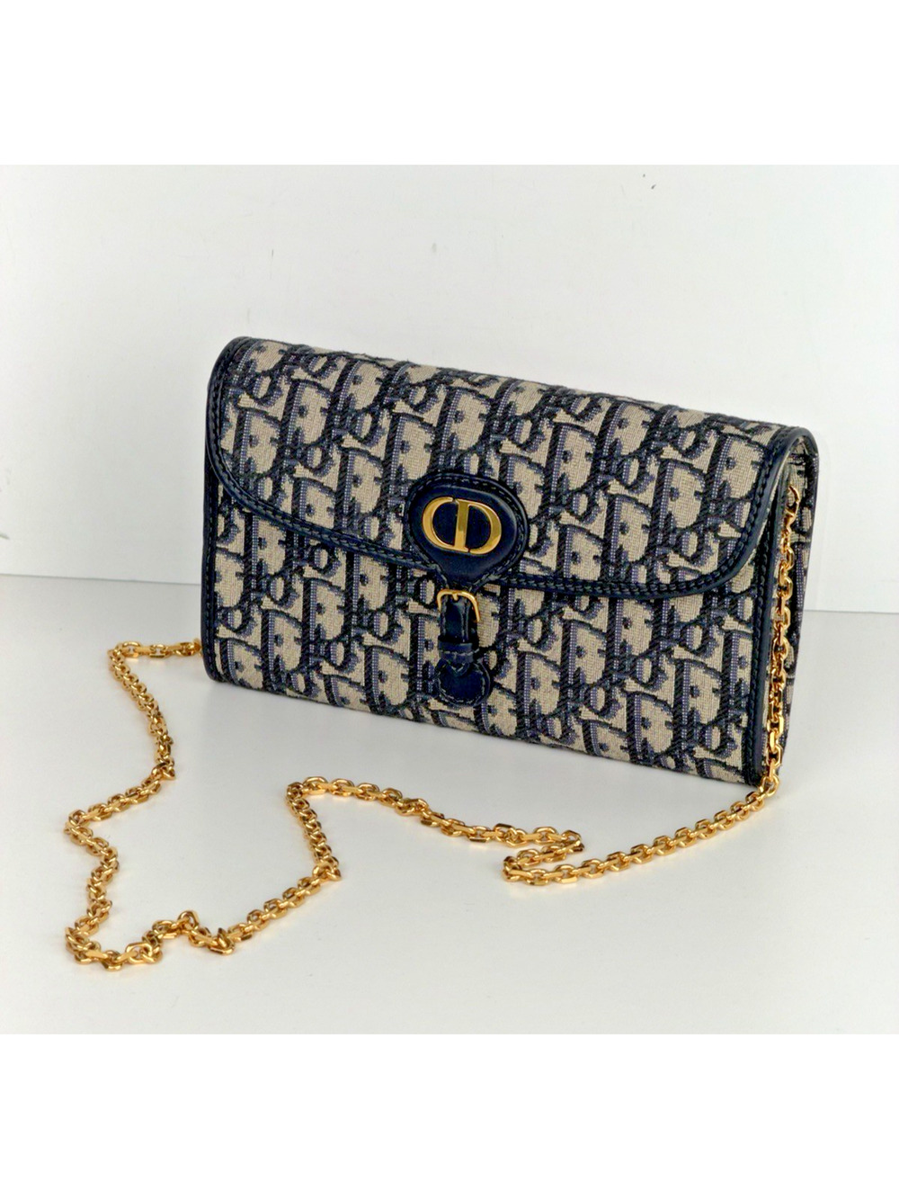 Christian Dior Oblique Jacquard Bobby East-West Chain Clutch Bag in Blue 2023 C6